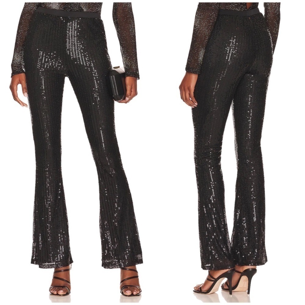 Superdown Tara Sequin Flare Pant In Black Size Xxs